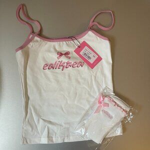 brand new edikted white and pink logo merch tank top with matching socks